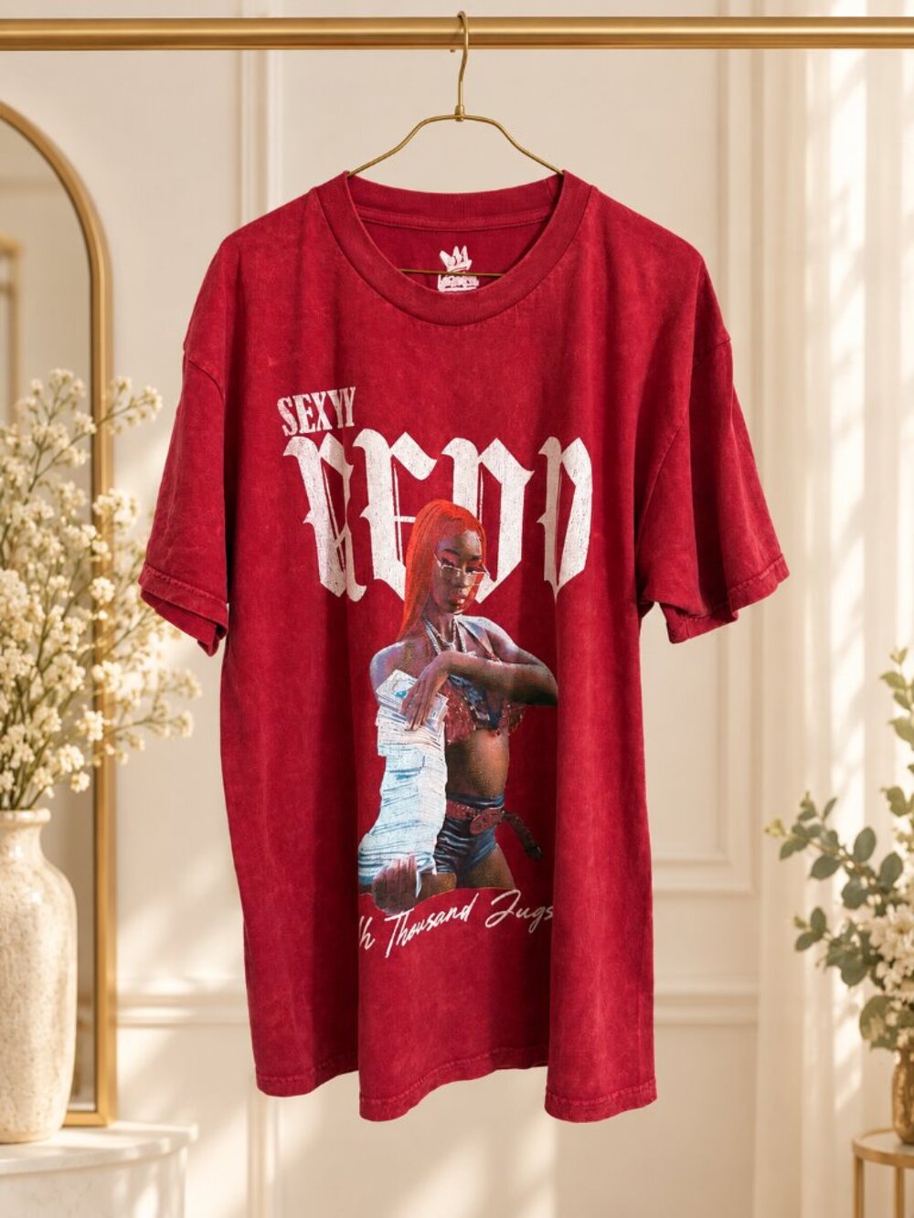 Sexyy Red Ah Thousand Jugs Legends Apparel Acid Wash Graphic Tee Large